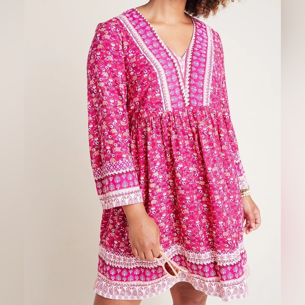 Maeve Isabel Embroidered Long Sleeve Tunic Dress Small anthropologie
